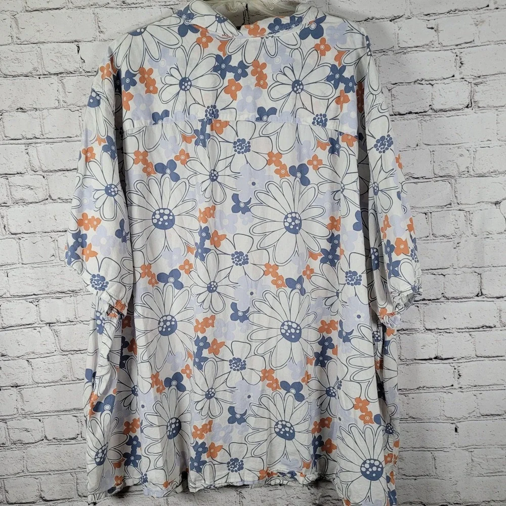 Levis Floral Button Down Shirt Mens 5XL White Blue Relaxed Fit Short Sleeve EXCL